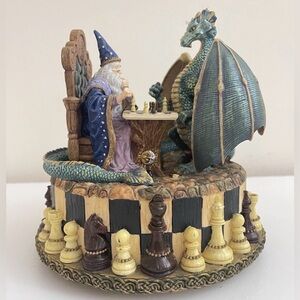 Vintage Merlin and Dragon Chess Playing San Francisco Music Box RARE
